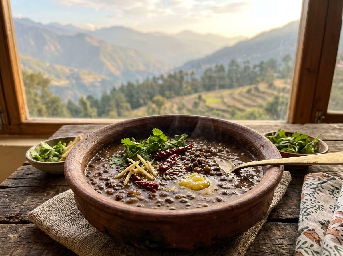 Uttarakhand Gahat Kulath ki Dal with Himalayan view