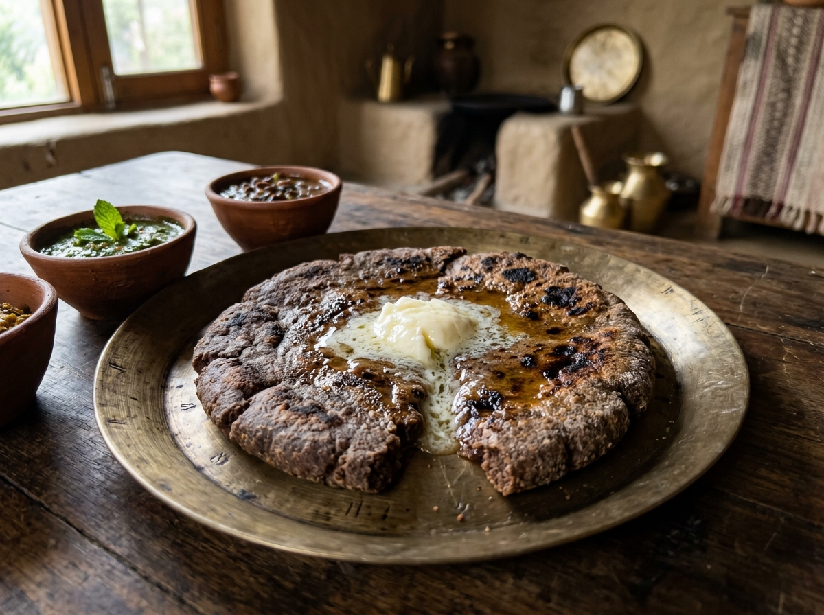 Authentic Mandue ki Roti with fresh churned Pahadi white butter
